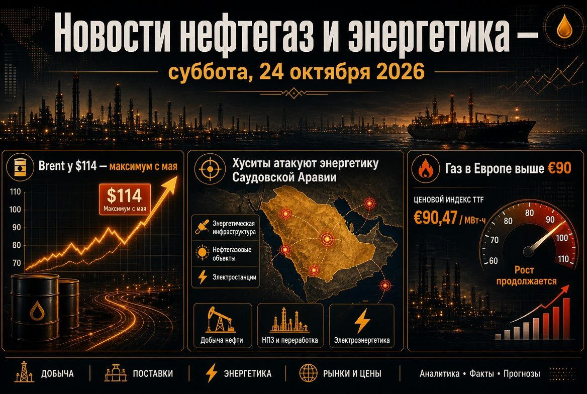 석유 및 가스 뉴스 - 2026년 10월 24일: 브렌트 $114 - 5월 이후 최고, 후시트가 사우디 아라비아 에너지에 공격, 유럽 가스 €90 초과