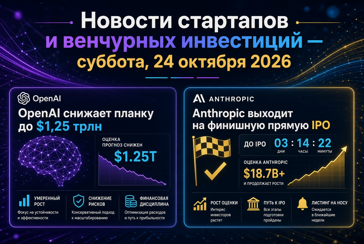 스타트업 및 벤처 투자 뉴스 — 2026년 10월 24일: OpenAI가 1.25조 달러로 하향 조정하며, Anthropic이 IPO 마무리 단계에 진입
