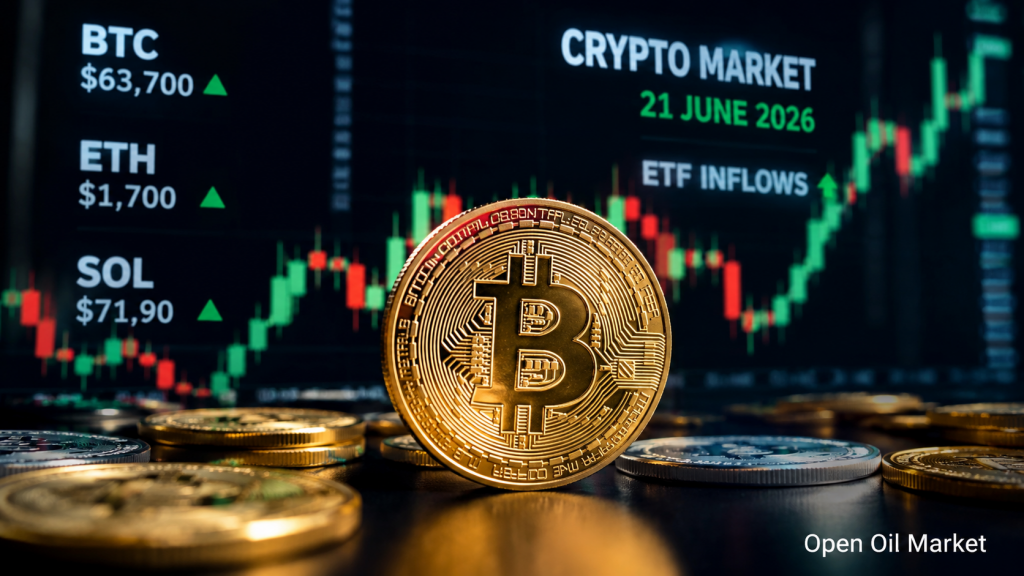 암호화폐 뉴스, 2026년 6월 21일: 비트코인 63,000~64,000달러 유지, ETF 흐름과 스테이블코인 규제 시장에 톤을 제시함