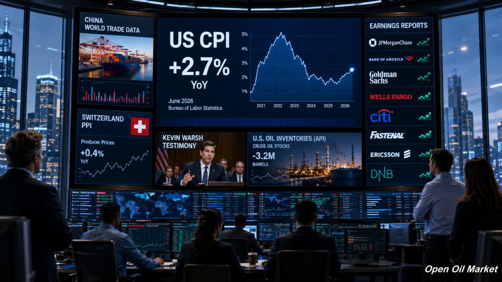 2026년 7월 14일 글로벌 시장 - 미국 CPI, 중국 통계, API 원유 재고 및 JP모건, 뱅크 오브 아메리카, 골드만삭스, 웰스 파고 및 시티그룹의 보고서
