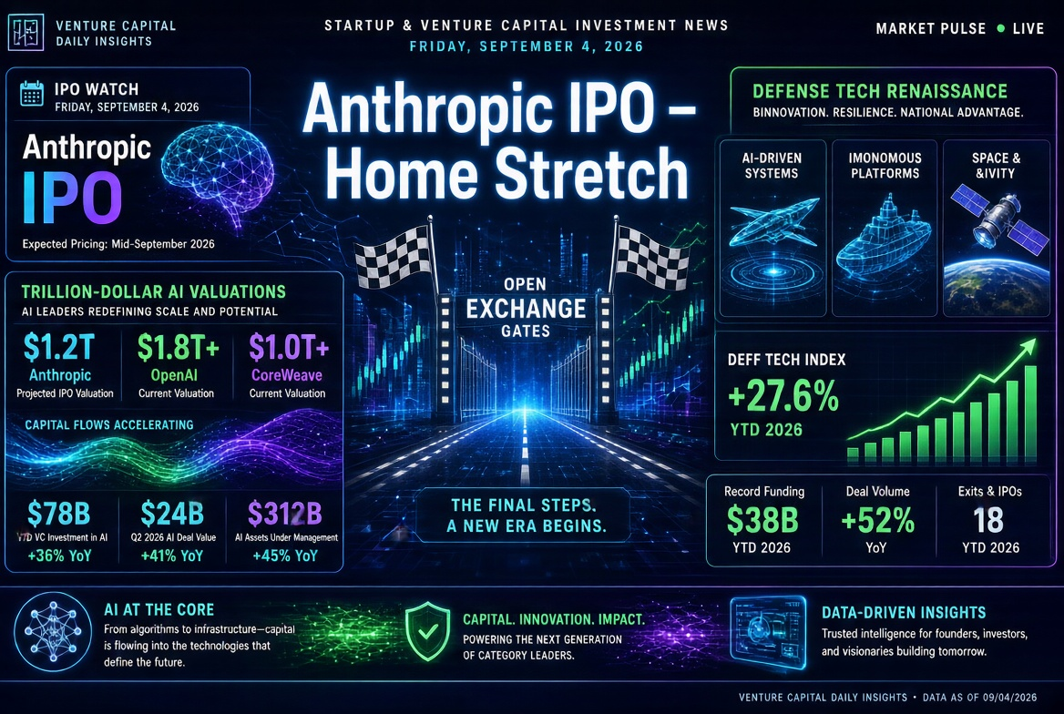 스타트업 및 벤처 투자 뉴스 — 2026년 9월 4일: Anthropic의 IPO 마무리, AI의 1조 달러 평가 및 방산 기술의 르네상스