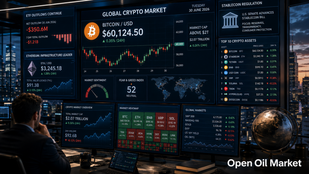 2026년 6월 30일 암호화폐 시장: 이더리움, 솔라나, XRP, BNB, USDT, USDC 및 ETF 자금 유출
