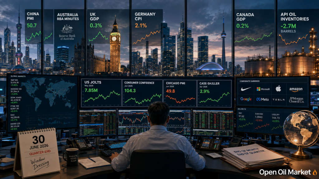 2026년 6월 30일의 경제 사건 및 기업 보고서: 중국 PMI, 독일 CPI, 미국 JOLTS, 나이키 보고서 및 API 원유 재고