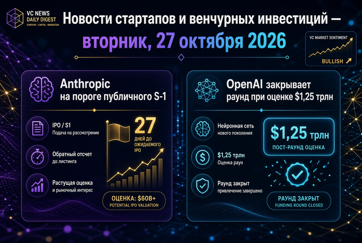 스타트업 및 벤처 투자 뉴스 — 2026년 10월 27일: Anthropic의 공개 S-1 임박, OpenAI가 1.25조 달러 평가로 라운드 종료