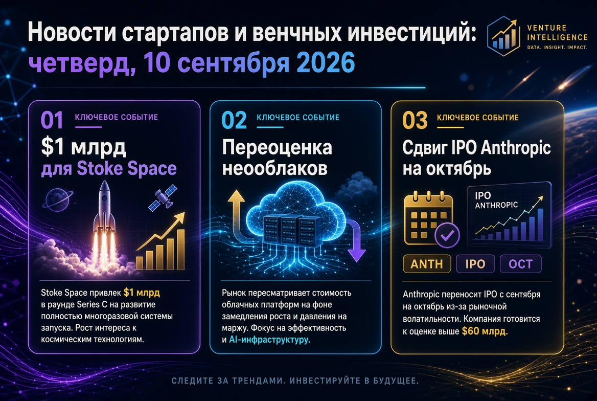 스타트업 및 벤처 투자 뉴스: 2026년 9월 10일 — Stoke Space를 위한 10억 달러, 네오클라우드의 재평가 및 Anthropic의 IPO 10월로 연기
