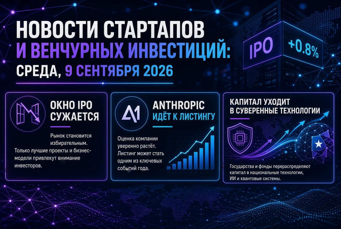 스타트업 및 벤처 투자 뉴스: 2026년 9월 9일 수요일 - IPO 창구가 좁아지고, Anthropic은 상장을 향해 나아가며, 자본은 주권 기술로 이동합니다.