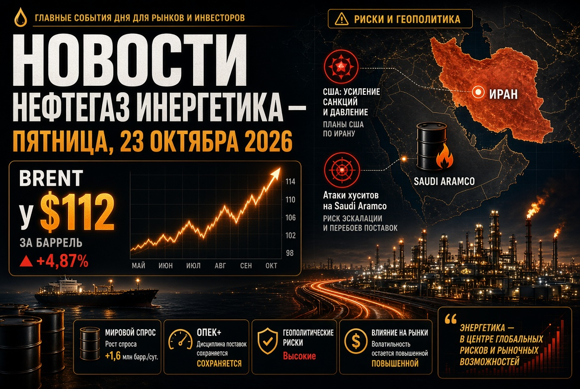 석유 및 에너지 뉴스 – 2026년 10월 23일: 브렌트 유가 $112, 미국의 이란 계획 및 후시트의 사우디 아람코 공격
