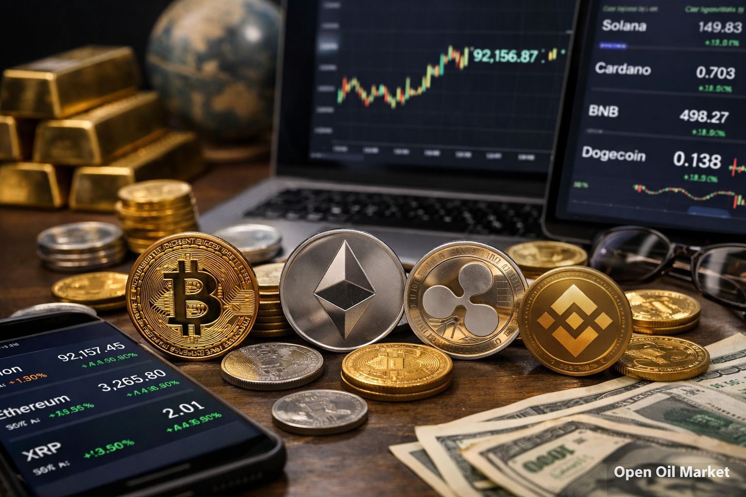 글로벌 암호화폐 시장 2026년 1월 12일 - 비트코인 $92,000 근처, 이더리움 및 상위 10 암호화폐, 기관 투자